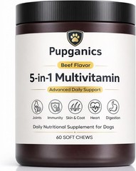 Pupganics Multivitamin Daily Soft Chews for Dogs, Pupganics 5 in 1 Multivitamin