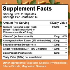 High Absorption Turmeric Capsules with Ginger, Daily Supplement 30/60/120 Caps