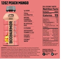 BODYARMOR Lyte Peach Mango Electrolyte Sports Drink, 12 fl oz, 8 Pack Bottles-