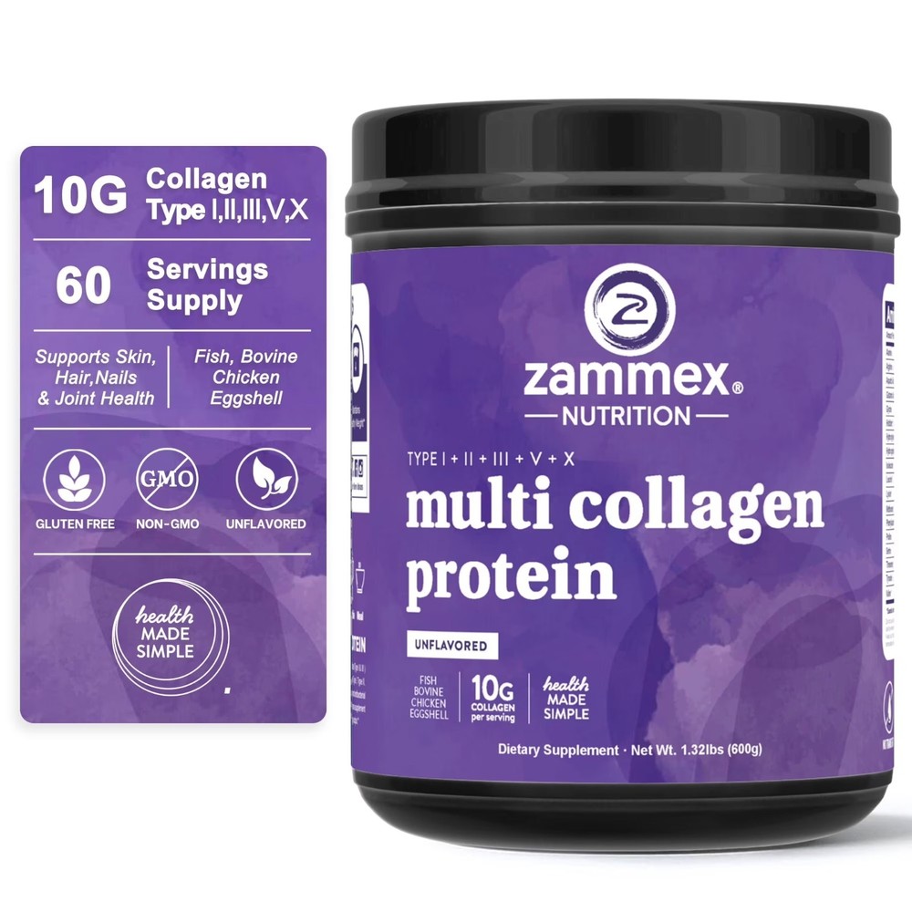 Multi Collagen Peptides Powder Hydrolyzed Peptides Type I,II,III,V,X Grass Fed