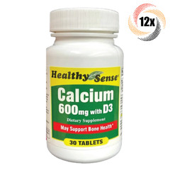 12x Bottles Healthy Sense Calcium 600MG With D3 Dietary Tablets | 30 Per Bottle