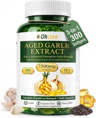 Aged Garlic Extract, 300 Softgels Odorless Garlic Supplement, 3-in-1 (Black Pepp