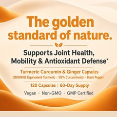 Turmeric, Ginger Supplement, With Black Pepper Extract, 30-120 Vegan Capsules