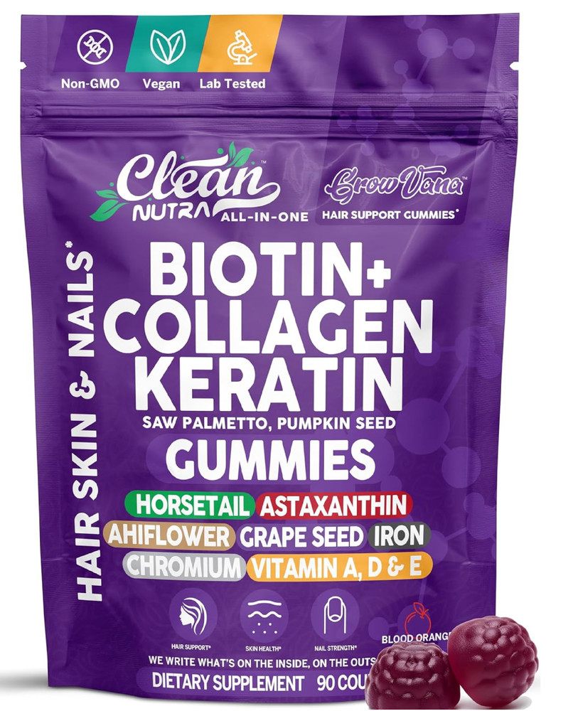 GrowVana Hair Growth Gummies for Women Biotin Collagen Keratin Saw Palmetto Hors