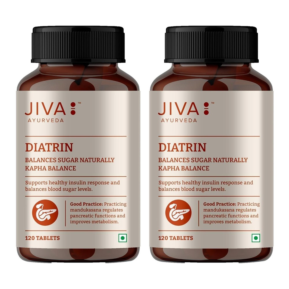 Jiva Diatrin Tablets 500mg Manages Sugar Level Metabolism 120 Tablets (Pack of 2