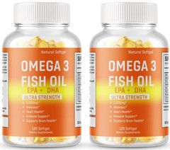 Omega 3 Fish Oil Capsules Ultra Strength EPA DHA, Burp-Less 240 Sofgels 3000mg