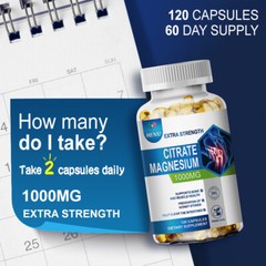 Magnesium Citrate Capsules 1000mg Per Serving – Highest Potency 240 Capsules
