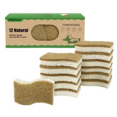 12 Pack Non Scratch S-Shaped Natural Kitchen Sponges – Biodegradable & Compos…