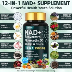 NAD+ Supplement Premium Nicotinamide Riboside & Resveratrol 1500mg, DNA Repair