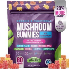 Natural Mushroom Supplement Gummies Ashwagandha Shiitake 80 Counts Fruit Flavor