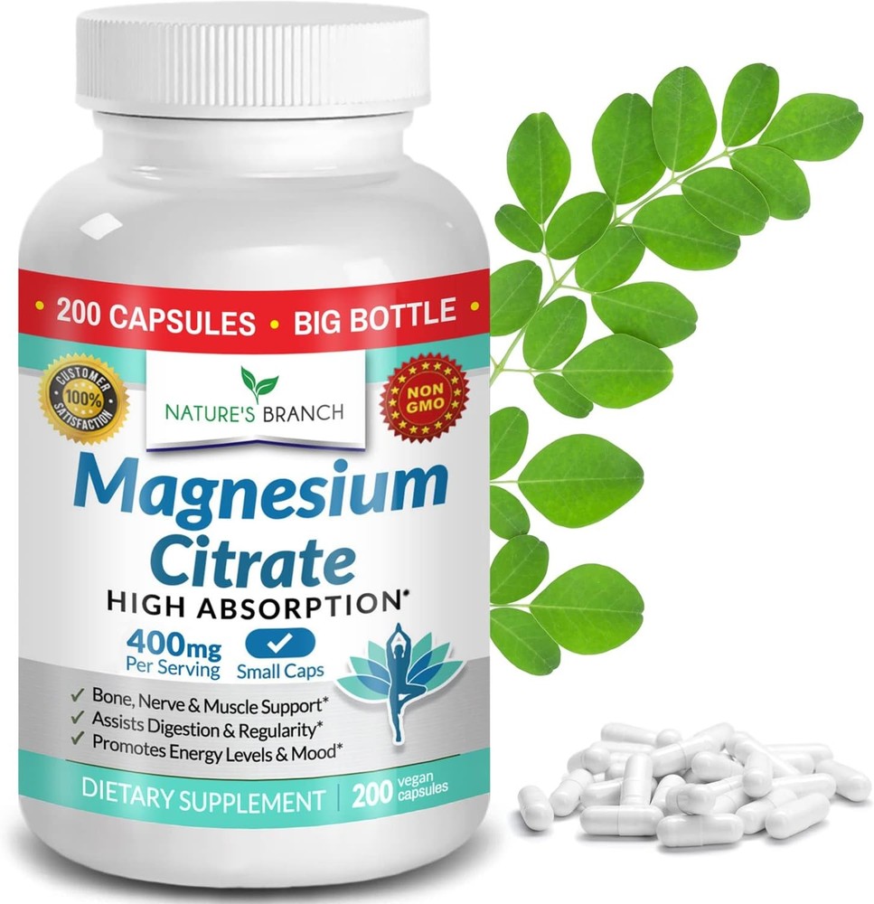 Magnesium Citrate 400mg – 200 Capsules – High Potency for Sleep, Leg Cramps,