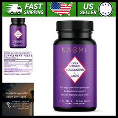 NAOMI Astaxanthin 12mg + CoQ10 200mg Softgels, Heart & Antioxidant Support