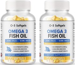 240 Softgels Omega 3 Fish Oil – 2500MG (80 Serv) 5x Strength USA