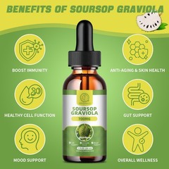 Soursop Graviola Liquid Drops Vegan & Gluten-Free Immune Cell Support 2-6oz