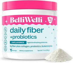 BelliWelli Fiber Supplement Unflavored Probiotics Drink Mix 7.7 oz, exp 11/26
