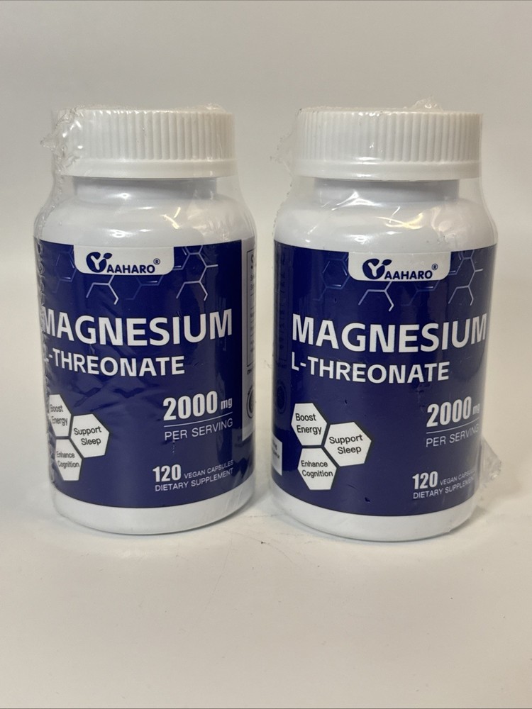 2x Yaaharo Magnesium L Threonate – 120 Capsules (240 Total) 2000mg Exp 2/2027