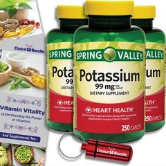 Spring Valley Potassium 99mg 3Pk (750ct) Heart + Bonus Vit Guide & Case