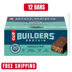 CLIF Builders -Chocolate Mint Flavor -Plant Based Protein Bars 2.4 oz 12 Bars