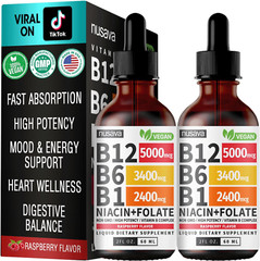 (2 Pack) Vitamin B12 Liquid Drops 5000 mcg | Methylcobalamin B Complex, Supports
