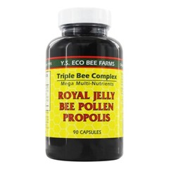 YS Organic Bee Farms Triple Bee Complex Royal Jelly Bee Pollen Propolis, 90 Caps