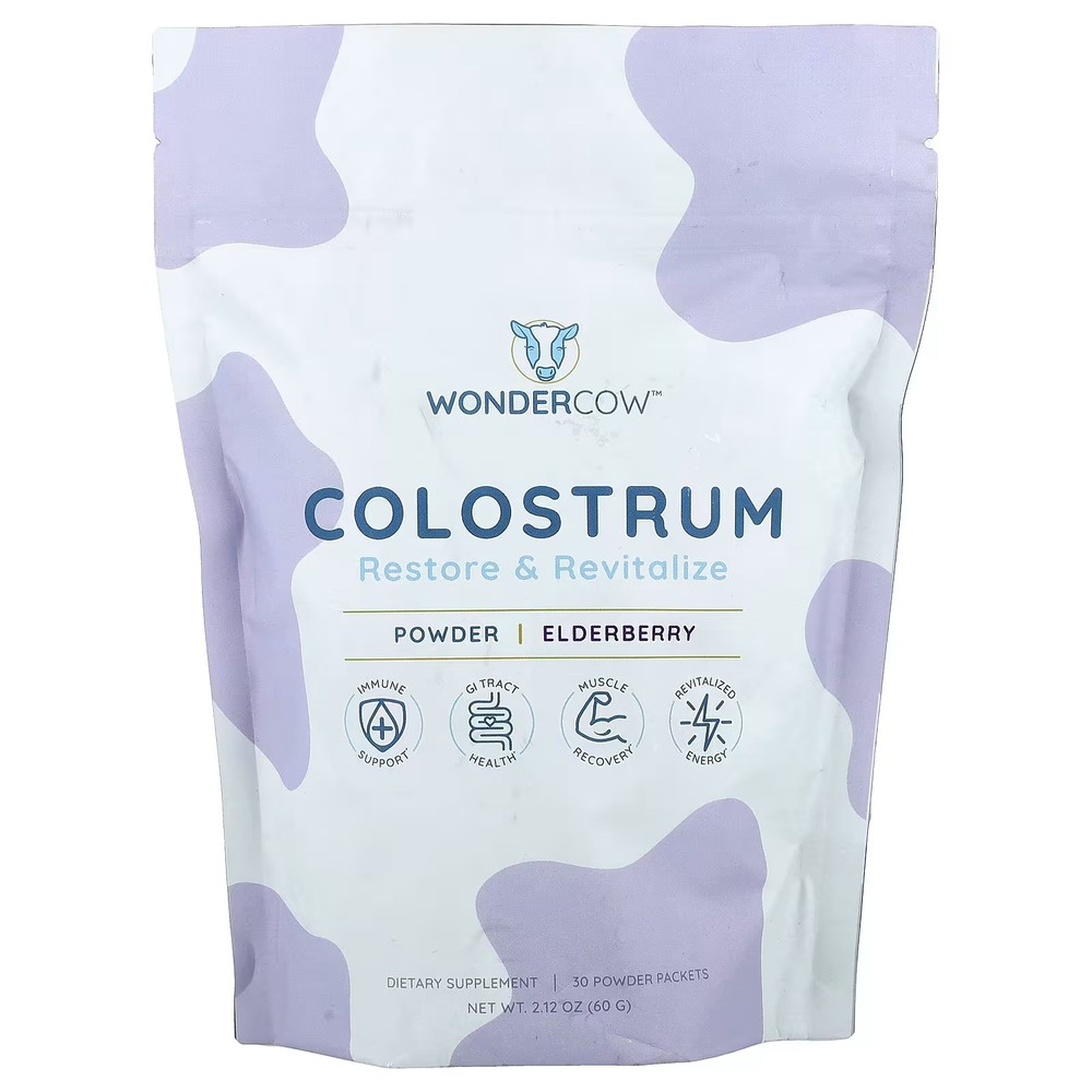 2 X Wondercow, Colostrum Powder, Elderberry, 30 Packets, 0.08 oz (2.4 g) Each