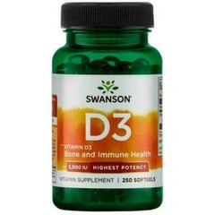 Swanson, Vitamin D3, Highest Potency, 125 mcg (5,000 IU), 250 Softgels