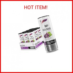 CELSIUS Essential Energy Drink 12 Fl Oz, Sparkling Grape Rush (Pack of 12)