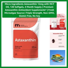 Triple Strength Astaxanthin 12mg Softgels for Antioxidant Support – Non-GMO
