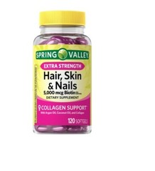 Spring Valley Extra Strength Hair, Skin, & Nails Softgels 5000 mcg Biotin 120 Ct