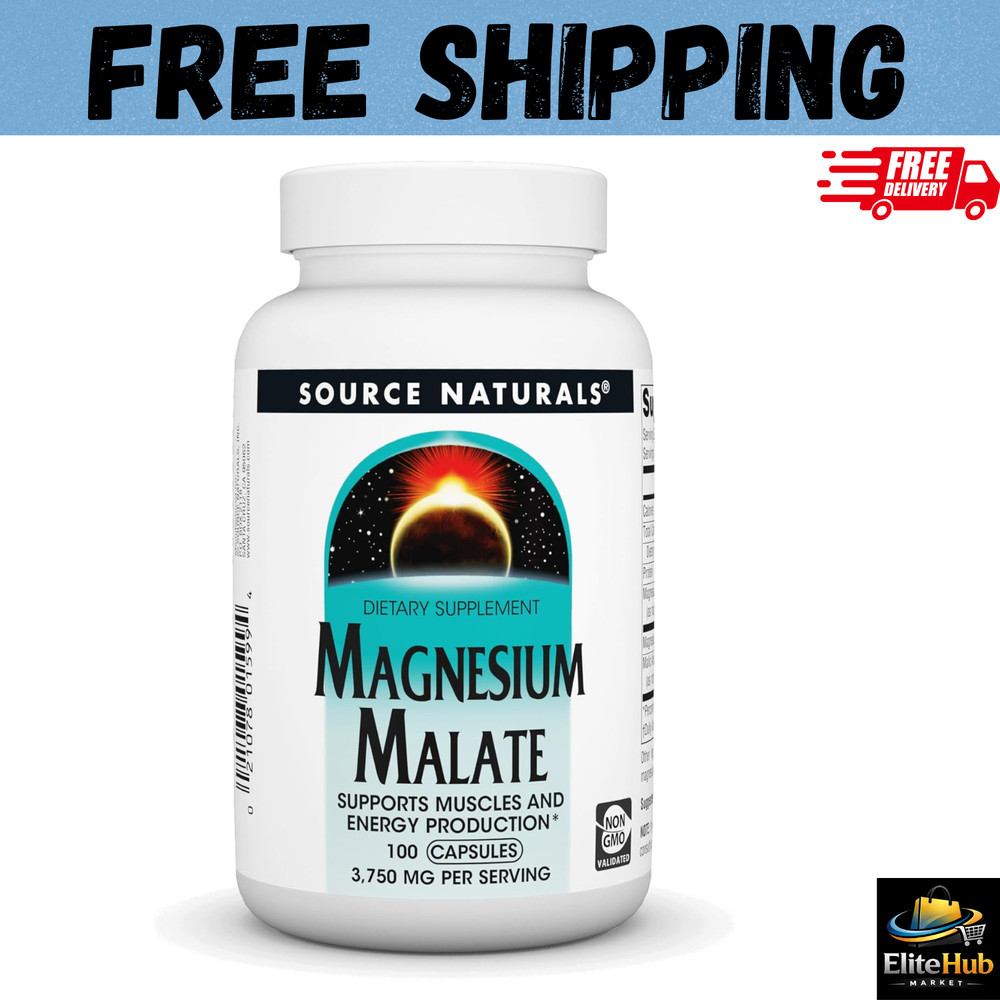 Source Naturals Magnesium Malate, Support Muscles and Energy 100 Capsules