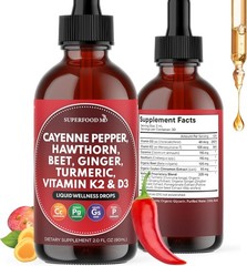 Cayenne Liquid Drops + Hawthorn Berry, D3, K2, Beet Root, Ceylon & More – 2 oz.