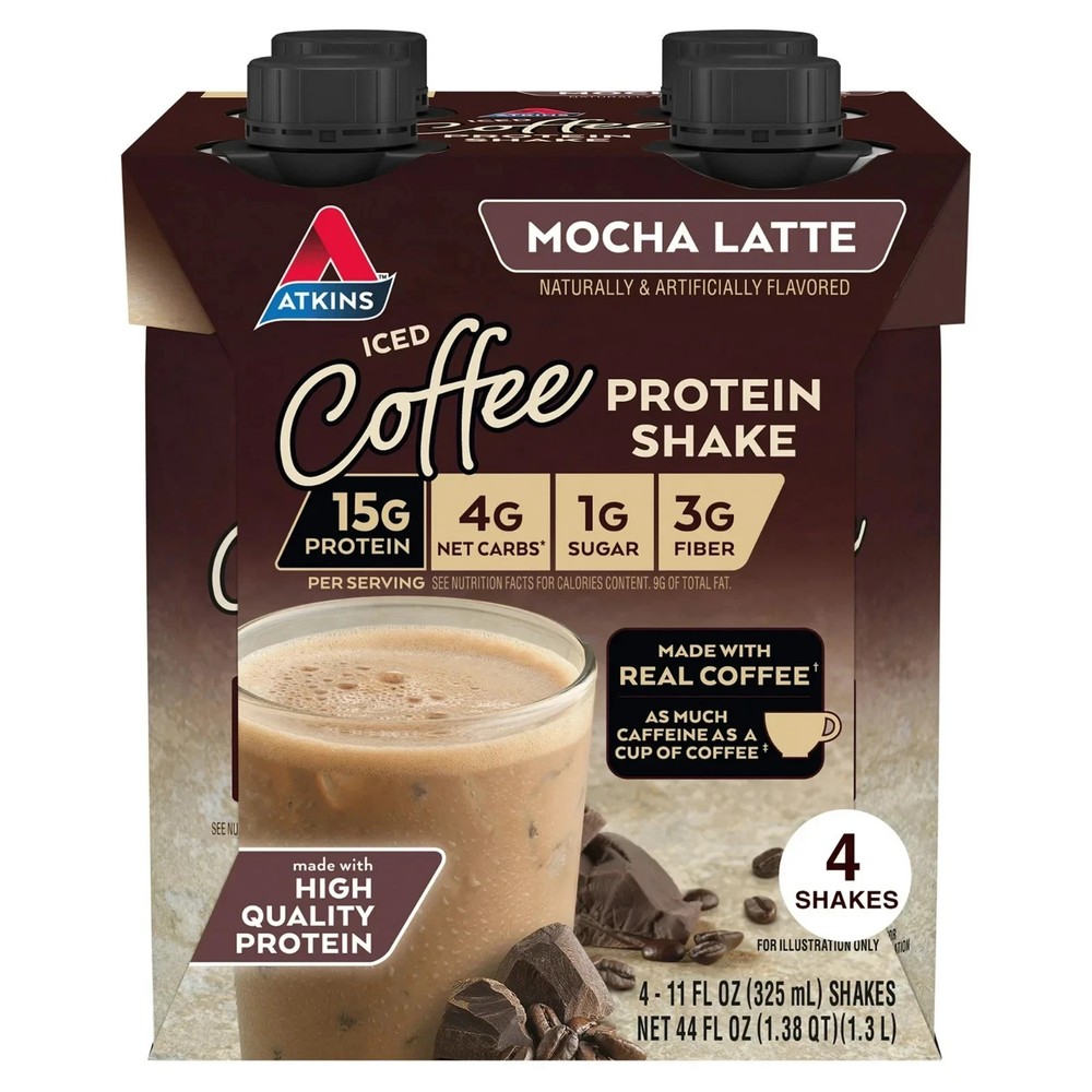 4 Pack Atkins Protein Shake Mocha Latte Ready to Drink 15g Protein/Serving 11oz.