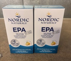 LOT OF 2 Fish Oil Nordic Naturals EPA Xtra Capsules, Lemon Flavor 60 Per Bottle