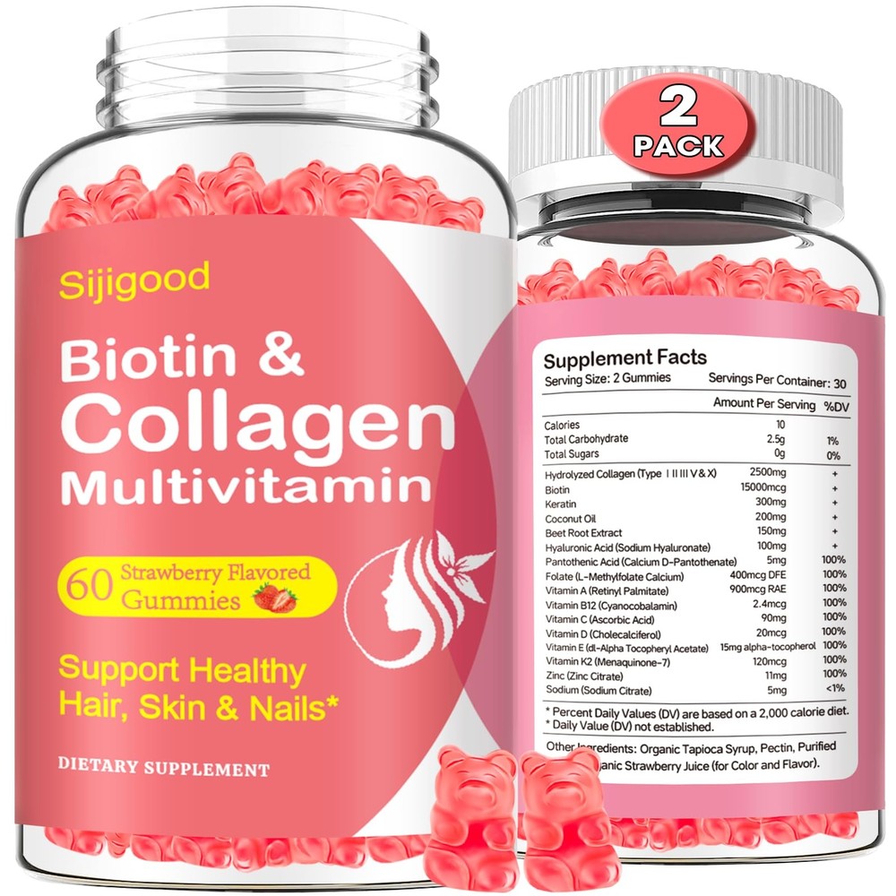 2 Pack Multi Collagen Peptides Gummies for Women & Men, Ultra Hydrolyzed Protein