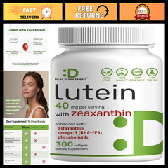 Lutein Zeaxanthin Supplements 40mg, 300 Softgels with Astaxanthin Omega-3s Non-G