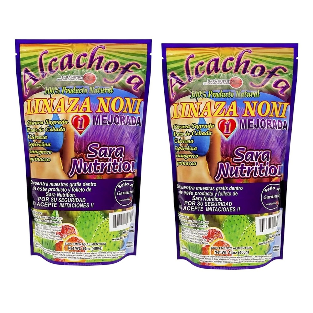2 PACK FLAX SEED & NONI 14 OZ EA WITH ARTICHOKE IMPROVED LINAZA NONI