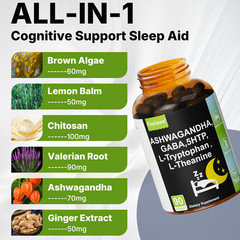 5-HTP, Ashwagandha, GABA+12 Ingredients for Sleep Aid, Relaxation & Rejuvenation