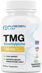 Puregen Lab TMG Trimethylglycine 750mg 60 Vegetarian Capsules Fresh Lot Exp 5/27