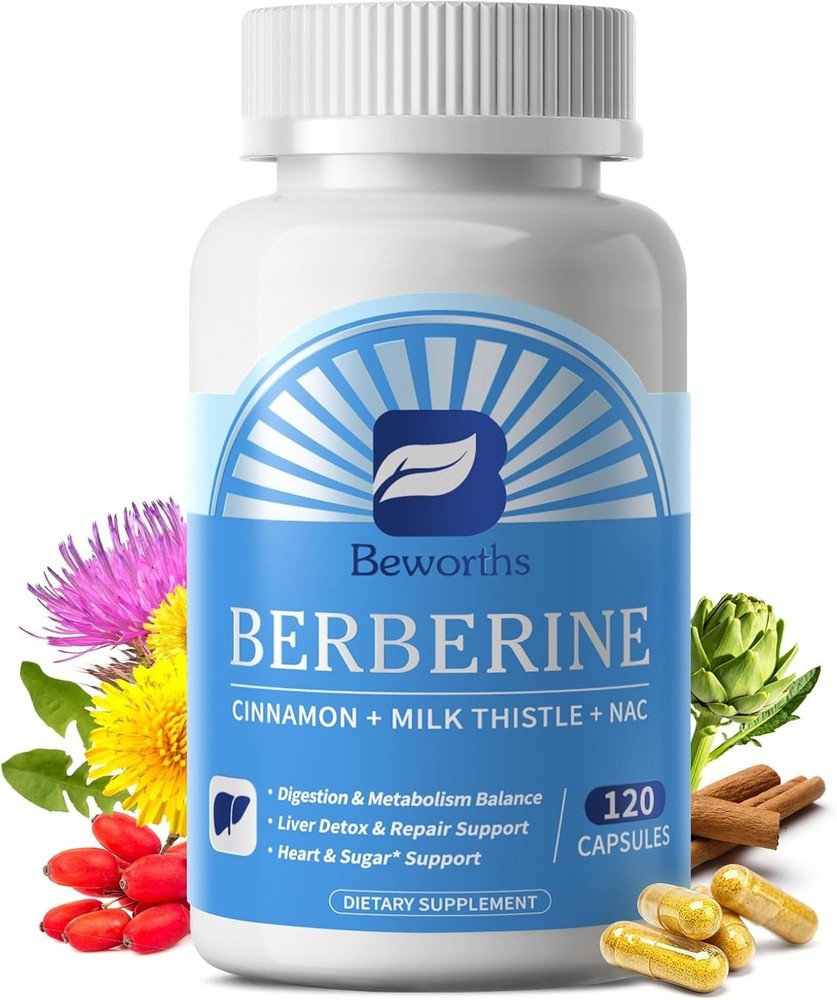 B Beworths Liposomal Berberine HCL 500mg Milk Thistle NAC Liver Detox 120ct