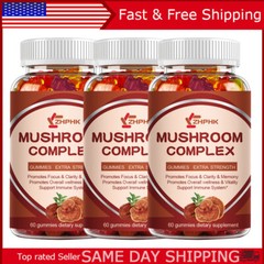 10x Mushroom Complex Gummies 2500mg, Lions Mane, Reishi, Shiitake, 3 x 60PCS