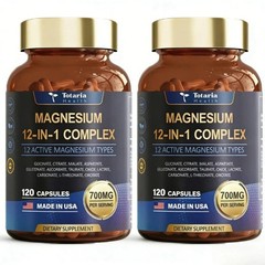 2-bottle Totaria Health Magnesium 12-in-1 Complex 700mg.Glycinate Citrate Malate