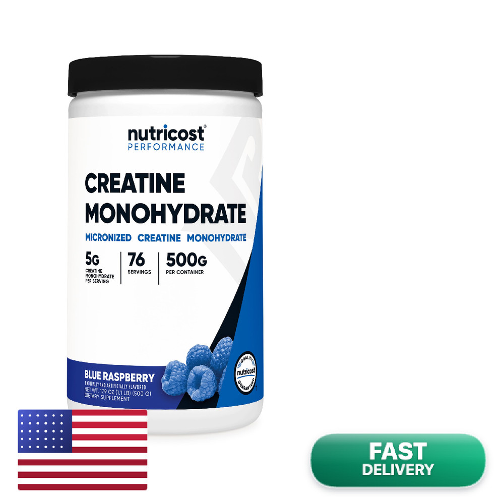 Nutricost Creatine Monohydrate Powder Blue Raspberry 500 Grams 1.1 Lbs