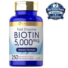 Vitamin B7 Fast Dissolve | Biotin 5000mcg 250 Tablets | Natural Berry Flavor