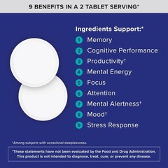 Lot of 2 Bundle, Qunol Brain Health Memory Plus Chewable Tablet, 60 tabs/bottle