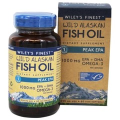 Wiley’s Finest Wild Alaskan Fish Oil 1000mg EPA + DHA Peak EPA, 60 Softgels