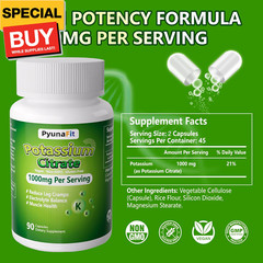 Potassium Supplement 1000mg – High Potassium Citrate for Leg Cramps, Muscle Heal