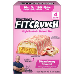 FITCRUNCH High Protein Baked Bar, Strawberry Strudel, 16g Protein, 1.62 oz, 4 Co