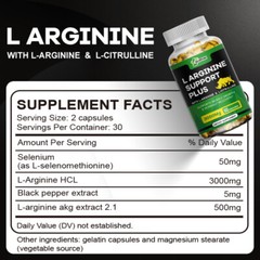 Nitric Oxide Booster Supplement – L-Arginine 3000mg – 60 Capsules – ED Support