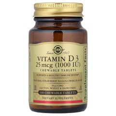Vitamin D3, Natural Strawberry Banana Swirl, 25 mcg (1,000 IU), 100 Chewable
