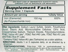 Cypress Poly Iron 150 mg 100 Capsules -Exp Date 12-2024